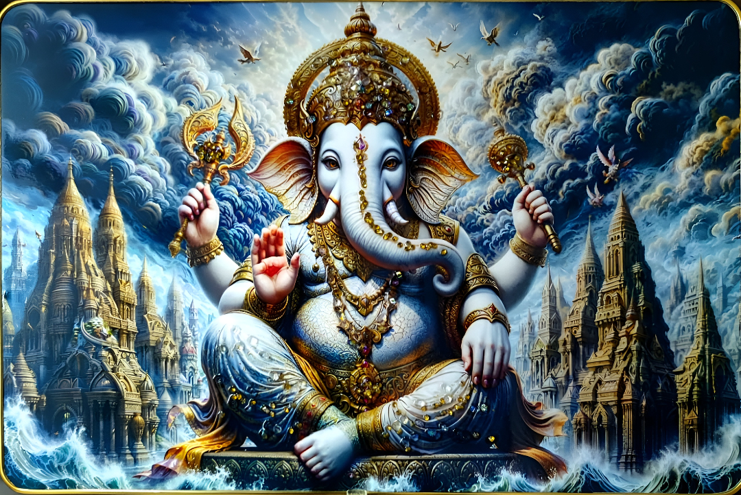 Divine Lord Ganesha: The Majestic Remover of Obstacles - Premium Spiritual Wall Art (12×18 inch)..