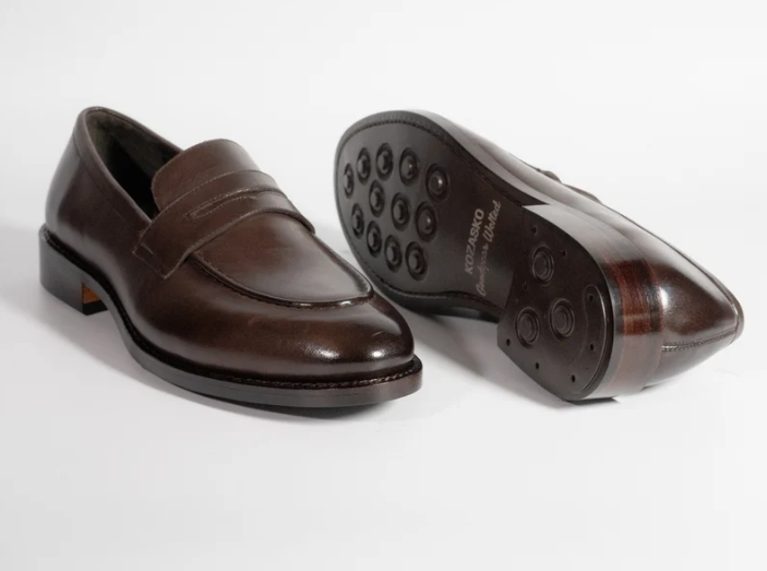 Hand Welted Classic Brown Penny Loafers — view 3
