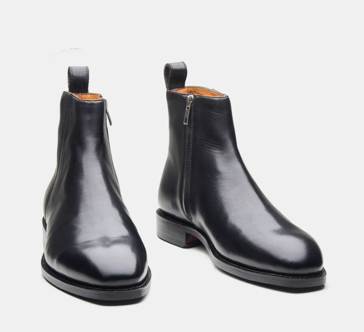 Hand Welted Black Crust Zipper Chelsea Boot