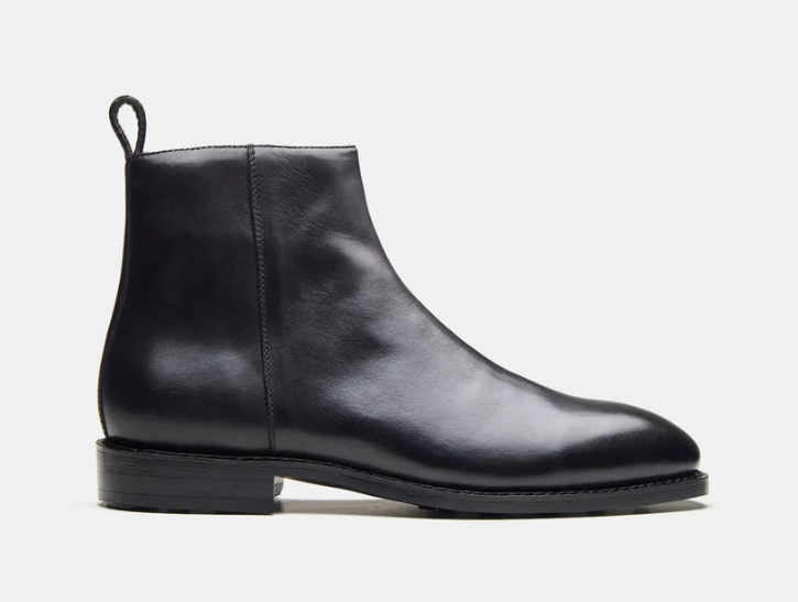 Hand Welted Black Crust Zipper Chelsea Boot — view 3