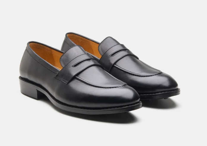 Hand Welted Black Penny Loafer