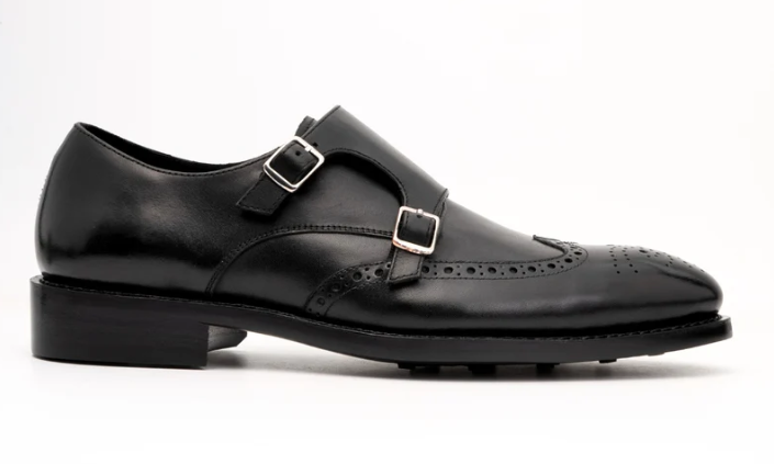 Hand-Welted Black Wingtip Double Monks — view 3