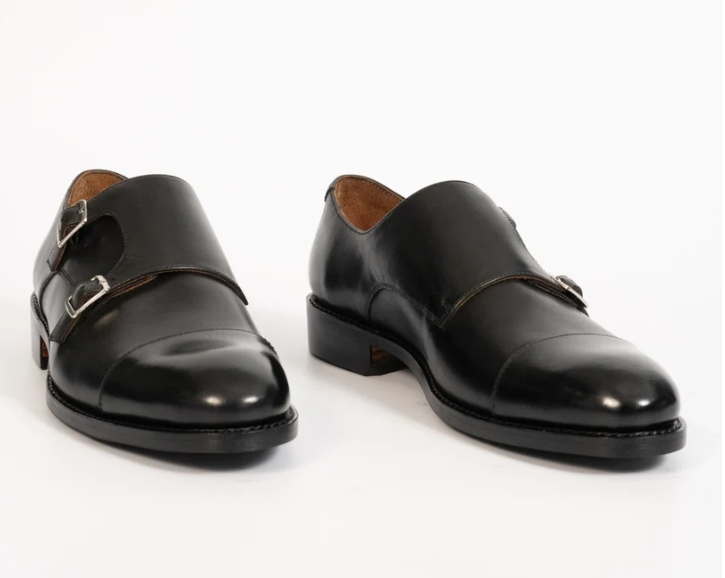 Hand-Welted Black Double Monk Strap shoe
