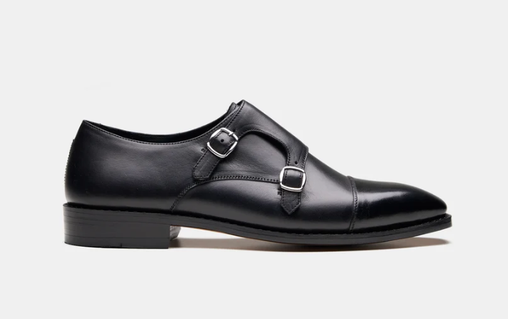 Hand Welted Chisel Cap Toe Black Double Strap Monk — view 5