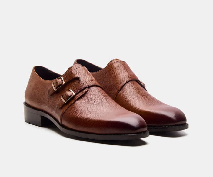 Goodyear Welted Tan Milled Double Monk with Fiddle Waist