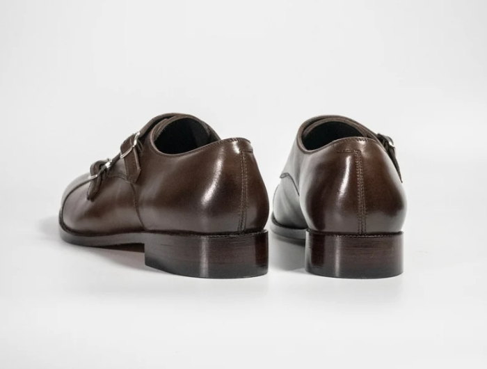 Hand Welted Brown Double Monk Strap shoe — view 3