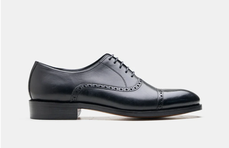 Hand Welted Black Semi Brogue Captoe Oxfords — view 3