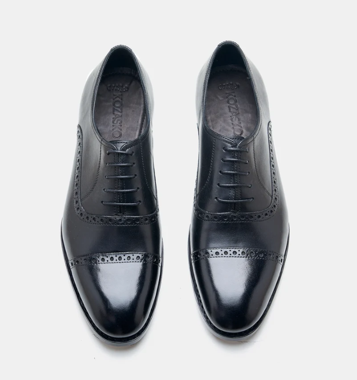 Hand Welted Black Semi Brogue Captoe Oxfords — view 4