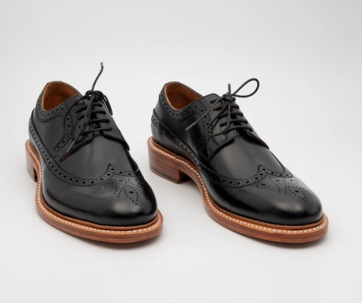 Hand Welted Black Longwing Blucher Shoe