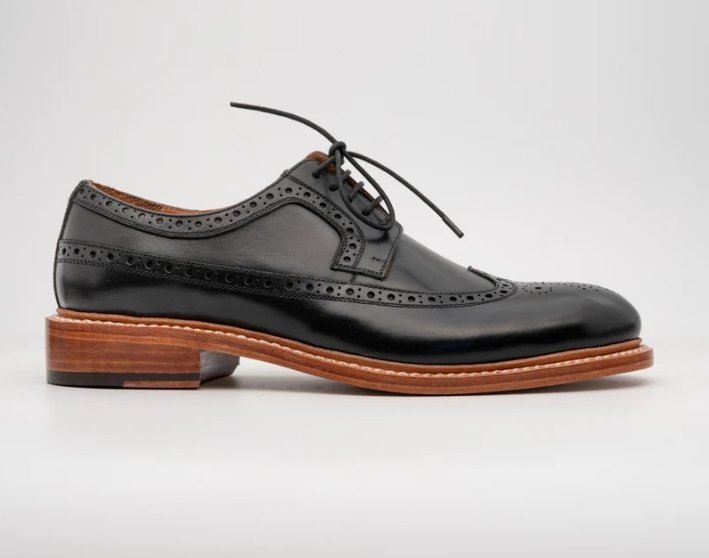 Hand Welted Black Longwing Blucher Shoe — view 3