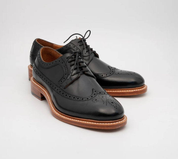 Hand Welted Black Longwing Blucher Shoe — view 4