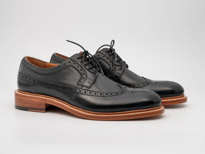 Hand Welted Black Longwing Blucher Shoe — view 5