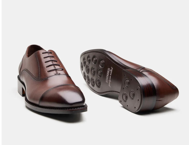 Hand Welted Chisel Toe Brown Captoe Oxfords — view 3