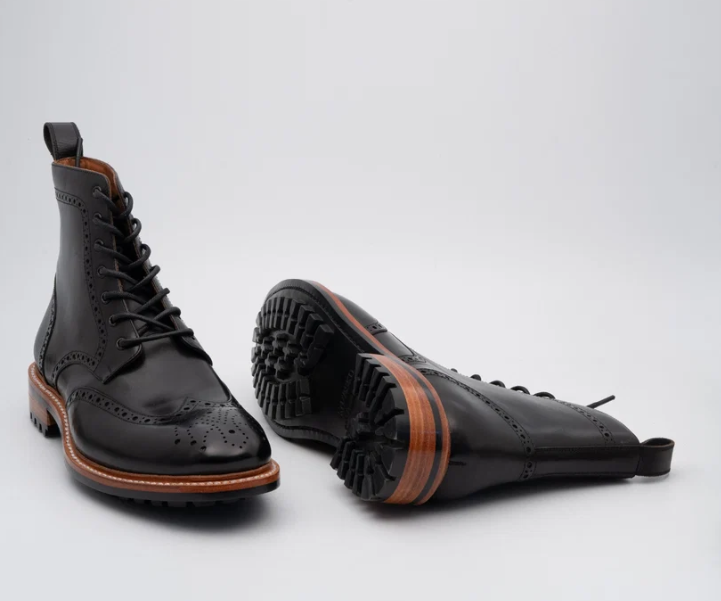Hand-Welted Black Wingtip Brogue Boot — view 3