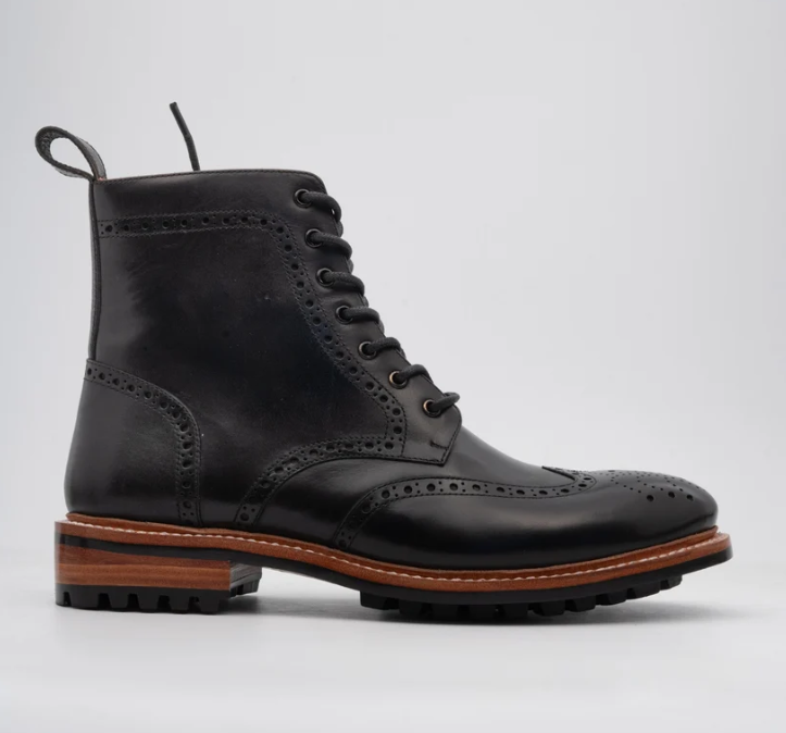 Hand-Welted Black Wingtip Brogue Boot — view 4