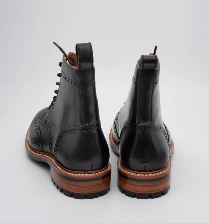 Hand-Welted Black Wingtip Brogue Boot — view 5