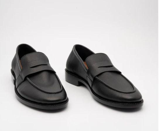 Hand-Welted Unlined Black Milled Leather Penny Loafer