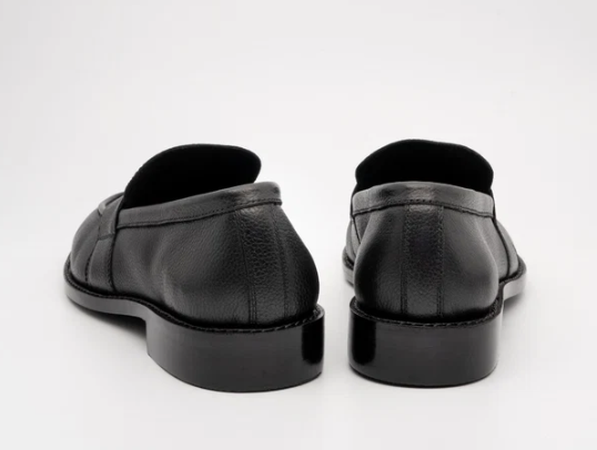 Hand-Welted Unlined Black Milled Leather Penny Loafer — view 4