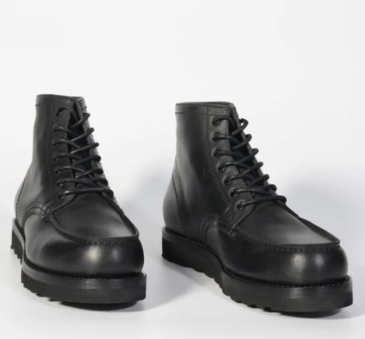 Hand Welted Black Full Grain Leather Moctoe Boot