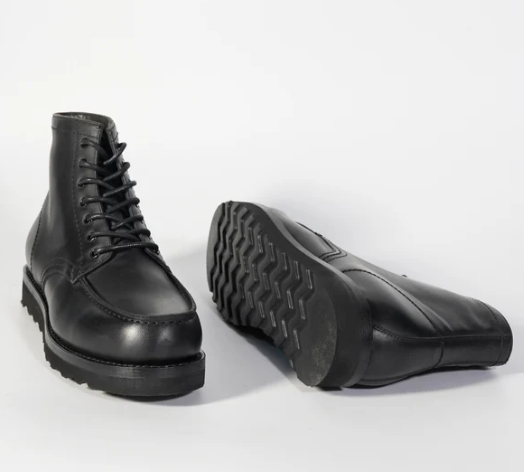Hand Welted Black Full Grain Leather Moctoe Boot — view 3