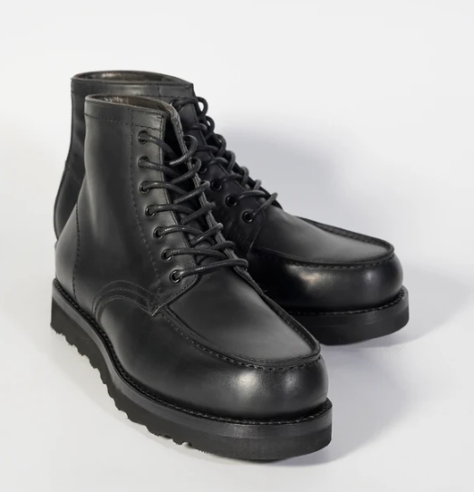 Hand Welted Black Full Grain Leather Moctoe Boot — view 4