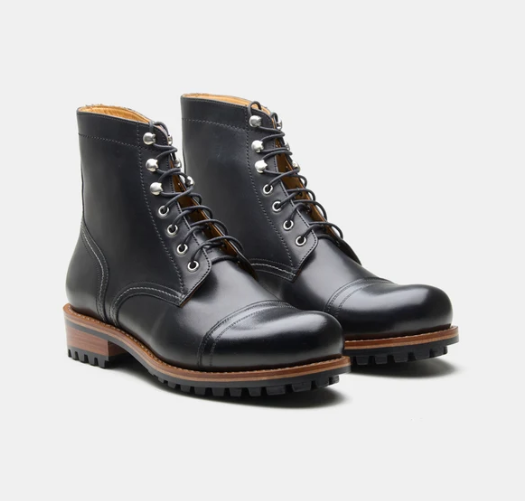 Hand Welted Black Captoe Work Boot