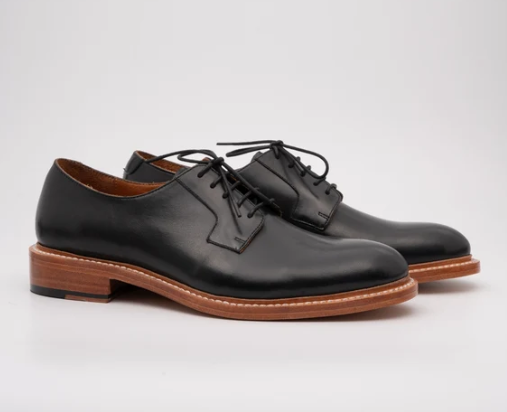 Hand Welted Black Plain Toe Blucher — view 3