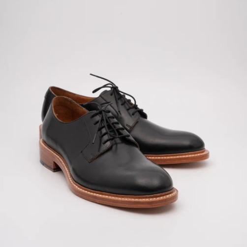 Hand Welted Black Plain Toe Blucher — view 4
