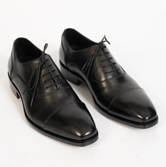Hand Welted Chisel Toe Black Captoe Oxfords