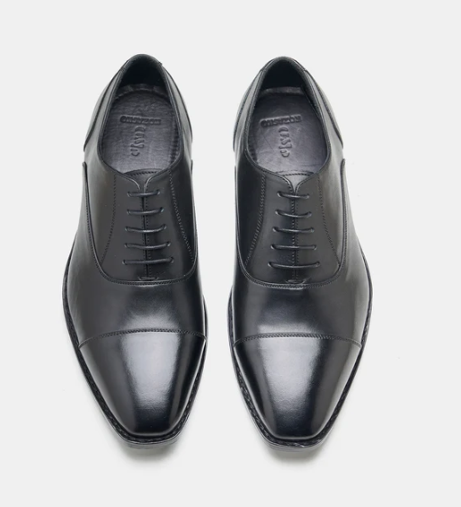 Hand Welted Chisel Toe Black Captoe Oxfords — view 3