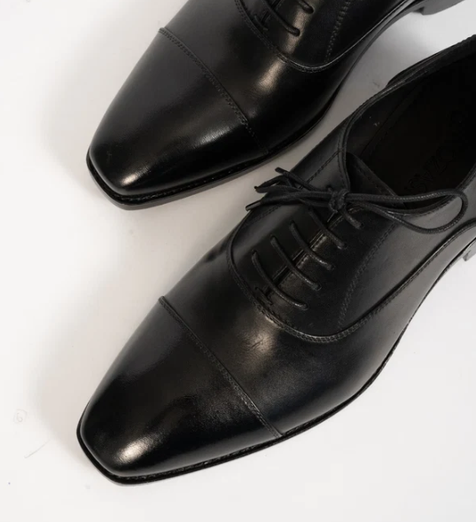 Hand Welted Chisel Toe Black Captoe Oxfords — view 4