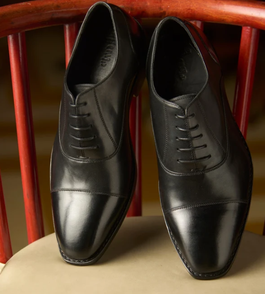Hand Welted Chisel Toe Black Captoe Oxfords — view 5