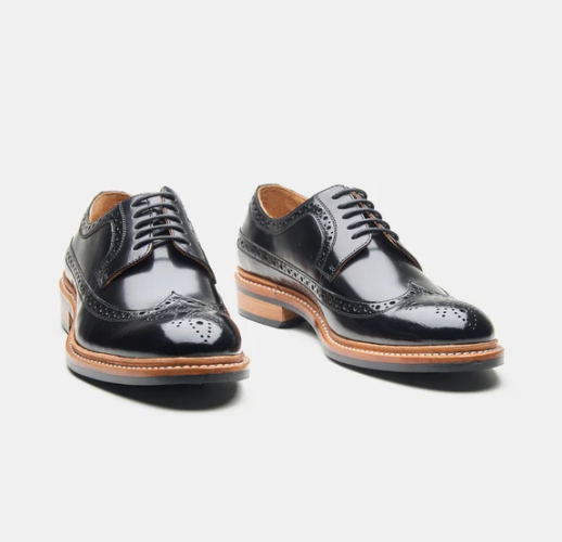 Hand Welted Black Brush off Longwing Blucher Shoe