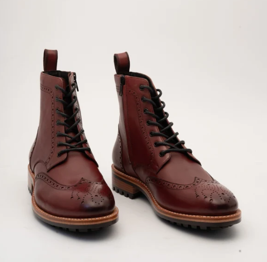 Hand Welted Burgundy Brogue Zipper Boot