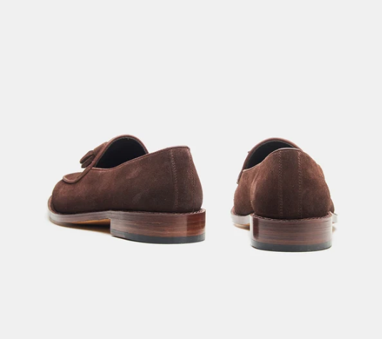 Hand Welted Brown Groupo Mastrotto Suede Belgian Tassel Loafer — view 5