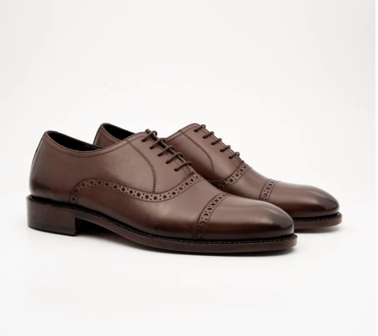 Goodyear Welted Semi Brogue Brown Captoe Oxfords — view 3