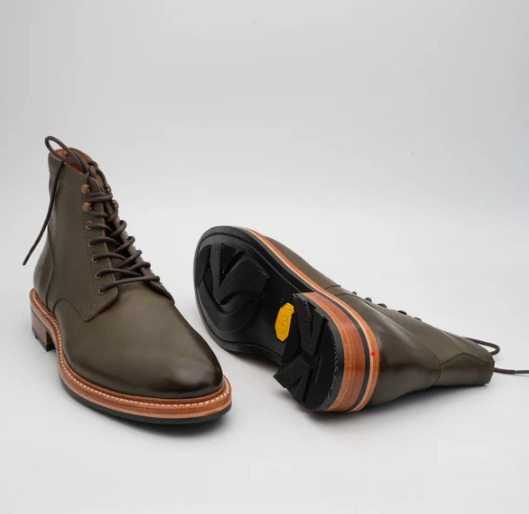 Hand-Welted Full Grain Olive Plain Toe Boot — view 3