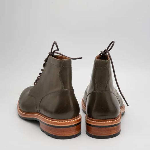 Hand-Welted Full Grain Olive Plain Toe Boot — view 4