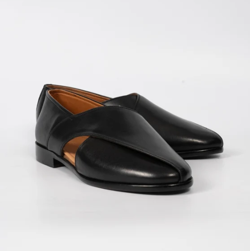 Hand Welted Black Full Grain Leather Peshawari Shoes
