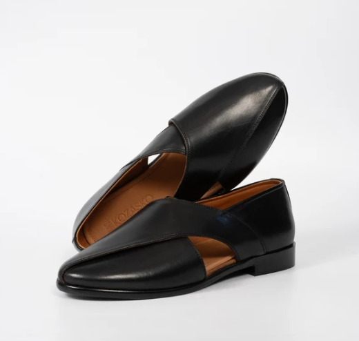 Hand Welted Black Full Grain Leather Peshawari Shoes — view 4