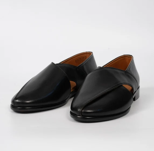 Hand Welted Black Full Grain Leather Peshawari Shoes — view 5