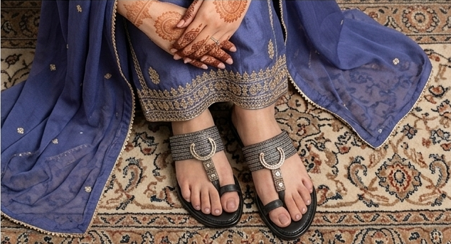 Premium Metallic Embellished Toe-Ring Flat Sandals