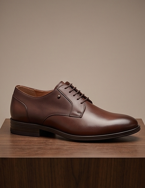 Premium Handcrafted Textured Leather Lace-Up Derby Shoes — view 4