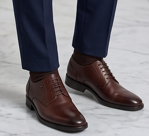 Premium Handcrafted Textured Leather Lace-Up Derby Shoes — view 5