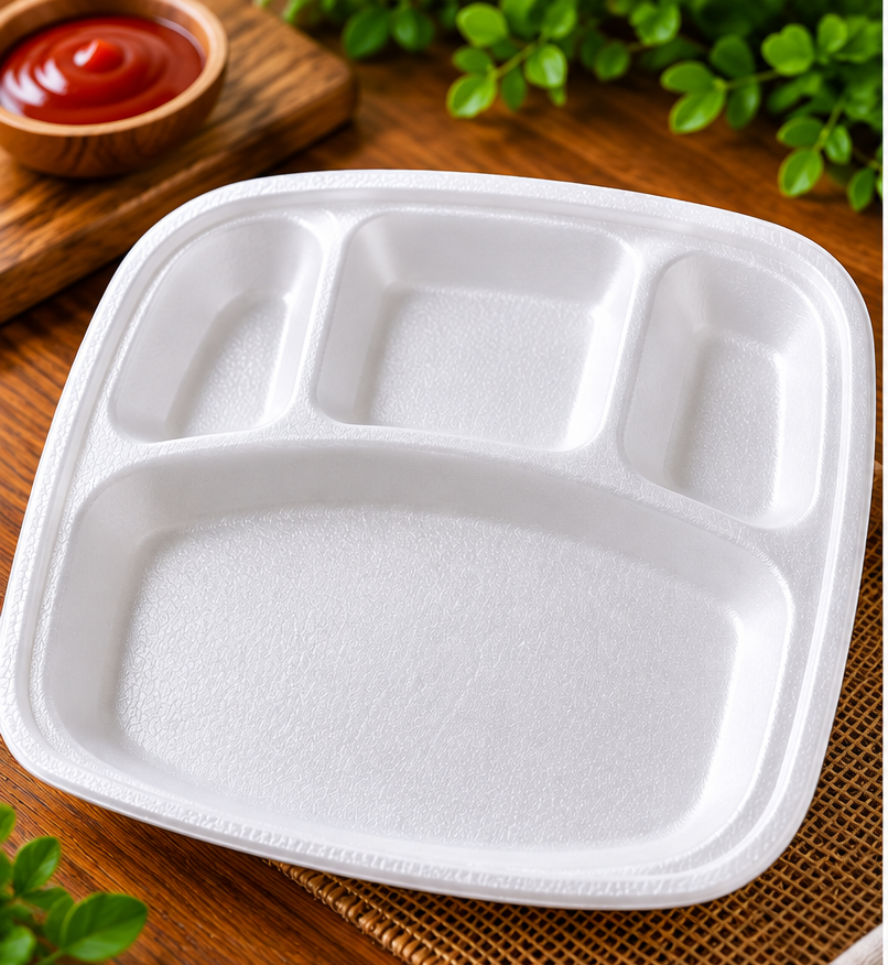 4 Compartment Disposable Food Tray – Meal Serving Plate for Catering, Parties & Events (Pack of 20).