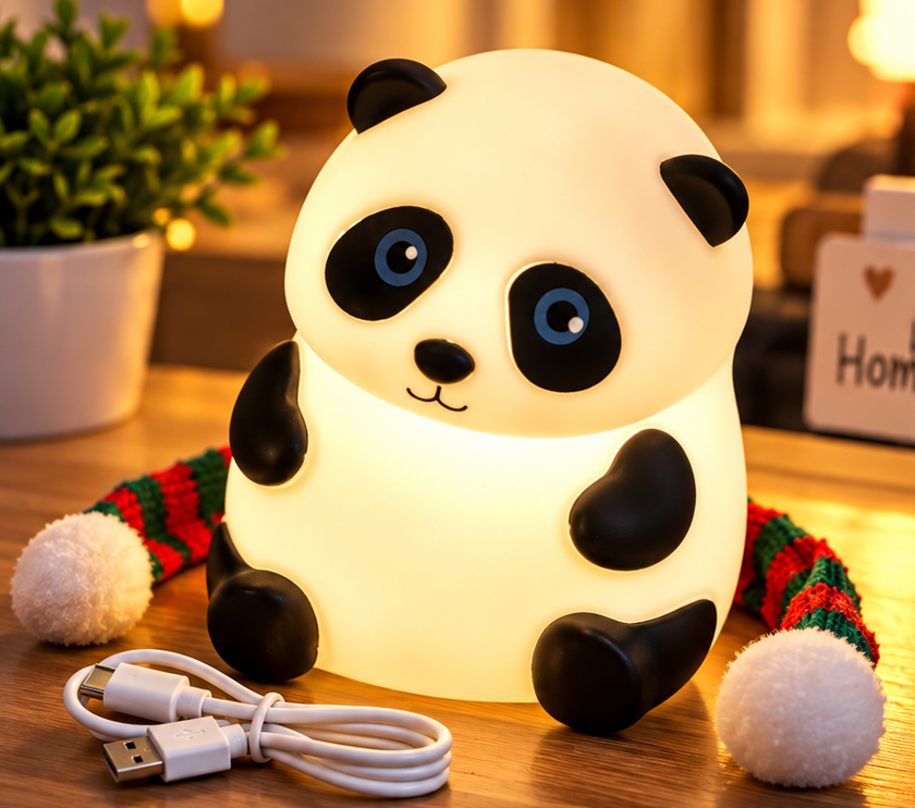Cute Panda Night Light LED Table Lamp – Adorable Bedside Light for Kids Bedroom, Nursery & Home Decor (White And Black).