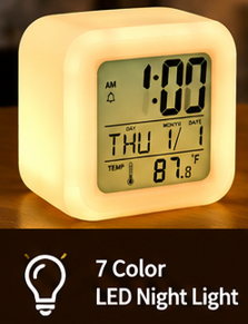 7-Color Changing LED Digital Alarm Clock with Temperature & Date Display — view 6