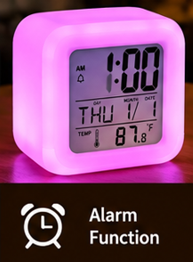 7-Color Changing LED Digital Alarm Clock with Temperature & Date Display — view 5
