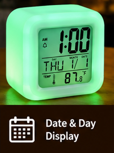 7-Color Changing LED Digital Alarm Clock with Temperature & Date Display — view 3