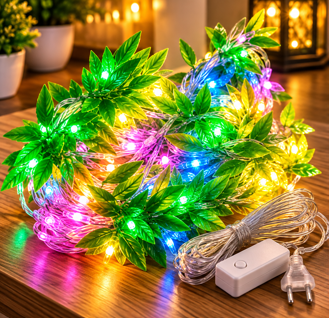 Multicolor Leaf String Lights – LED Decorative Fairy Lights for Bedroom, Home, Garden, Parties & Wedding Decor (Multicolor).